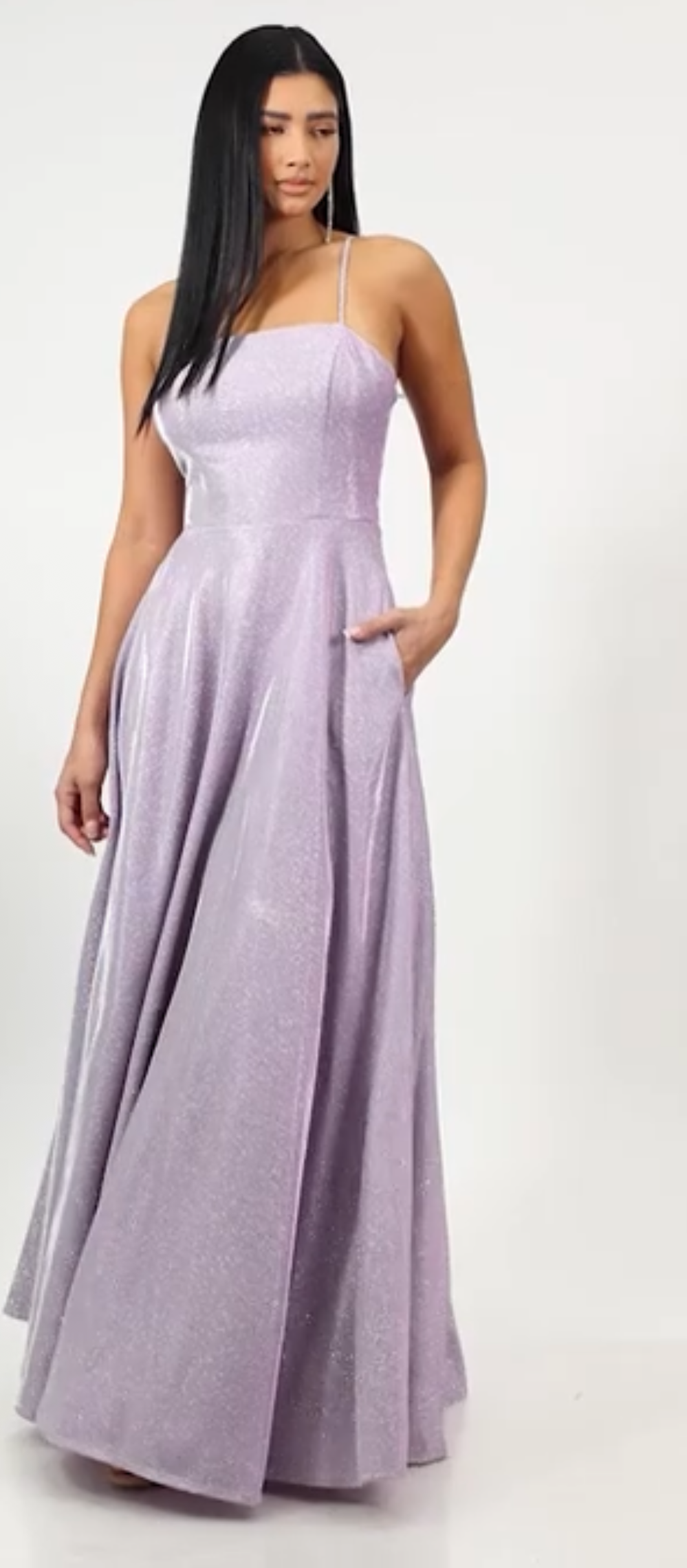 Juniors' Sleeveless Glitter Ball Gown