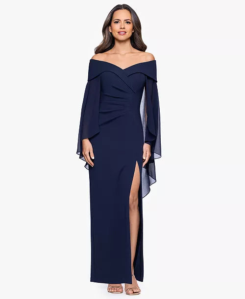 Xscape Plus Off Shoulder Crepe Gown