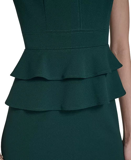 Women's Hunter Green Short Sleeve Peplum Sheath Dress