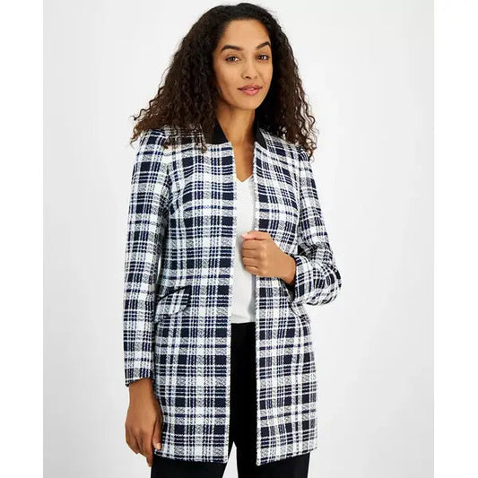 Women's Open-Front Plaid Topper Jacket