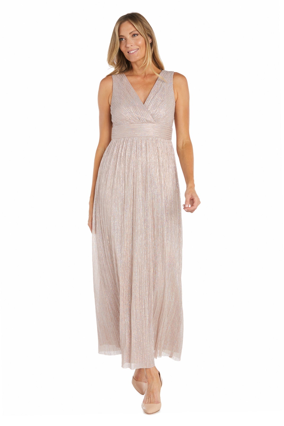Metallic Formal Long Pleated Dress