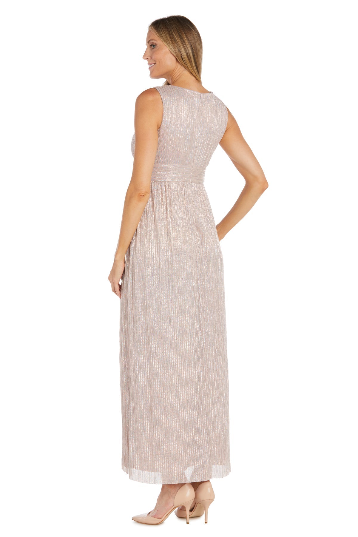 Metallic Formal Long Pleated Dress