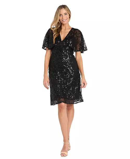 R & M Richard’s Women's Sequinned Flutter-Sleeve Cocktail Dress