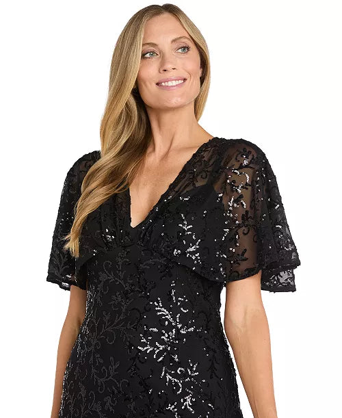 R & M Richard’s Women's Sequinned Flutter-Sleeve Cocktail Dress