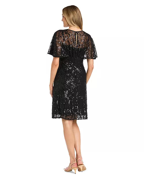 R & M Richard’s Women's Sequinned Flutter-Sleeve Cocktail Dress
