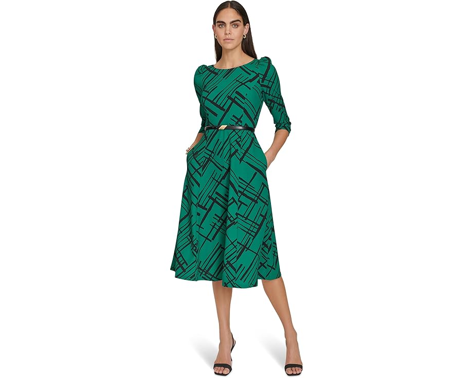 Green Abstract-Print Midi Dress