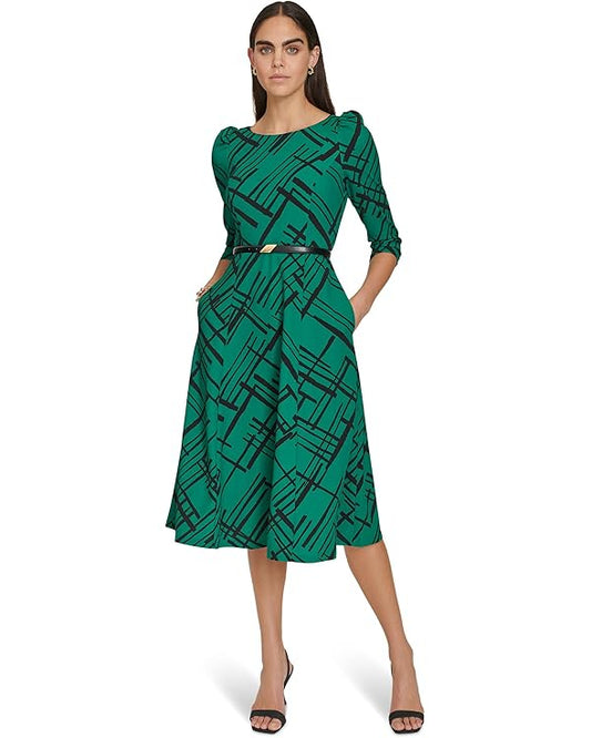 Green Abstract-Print Midi Dress