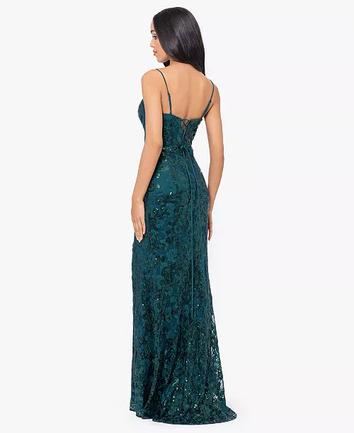 Blondie Nites Juniors' Sequined Lace Corset Gown