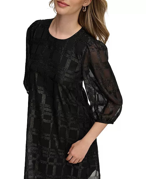 Women's Metallic Geometric-Print 3/4-Sleeve Shift Dress