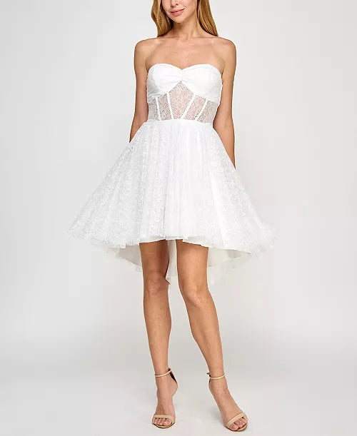 Juniors' Strapless Lace High-Low Dress
