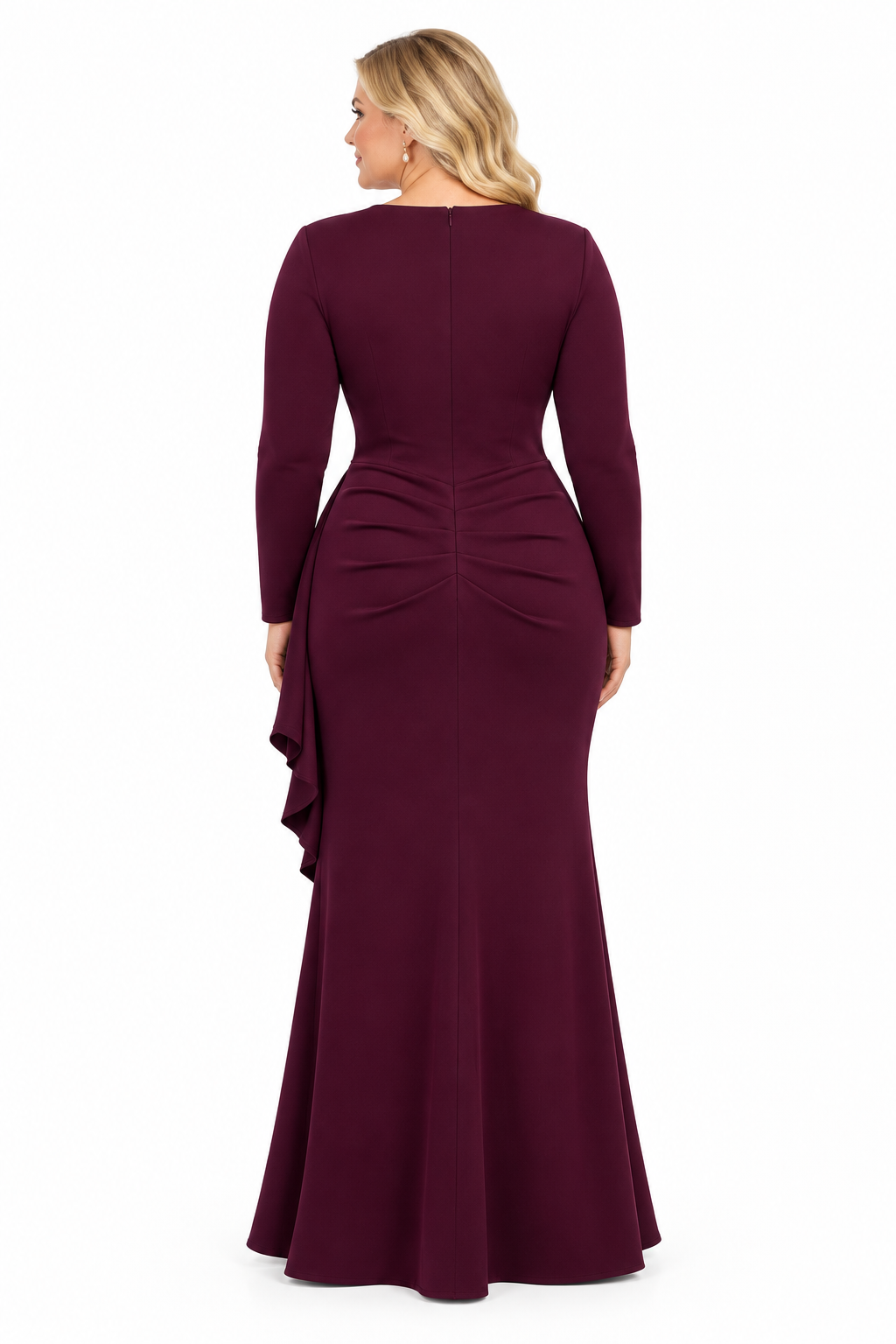 XSCAPE Women's Plus Wine Square Neck Gown