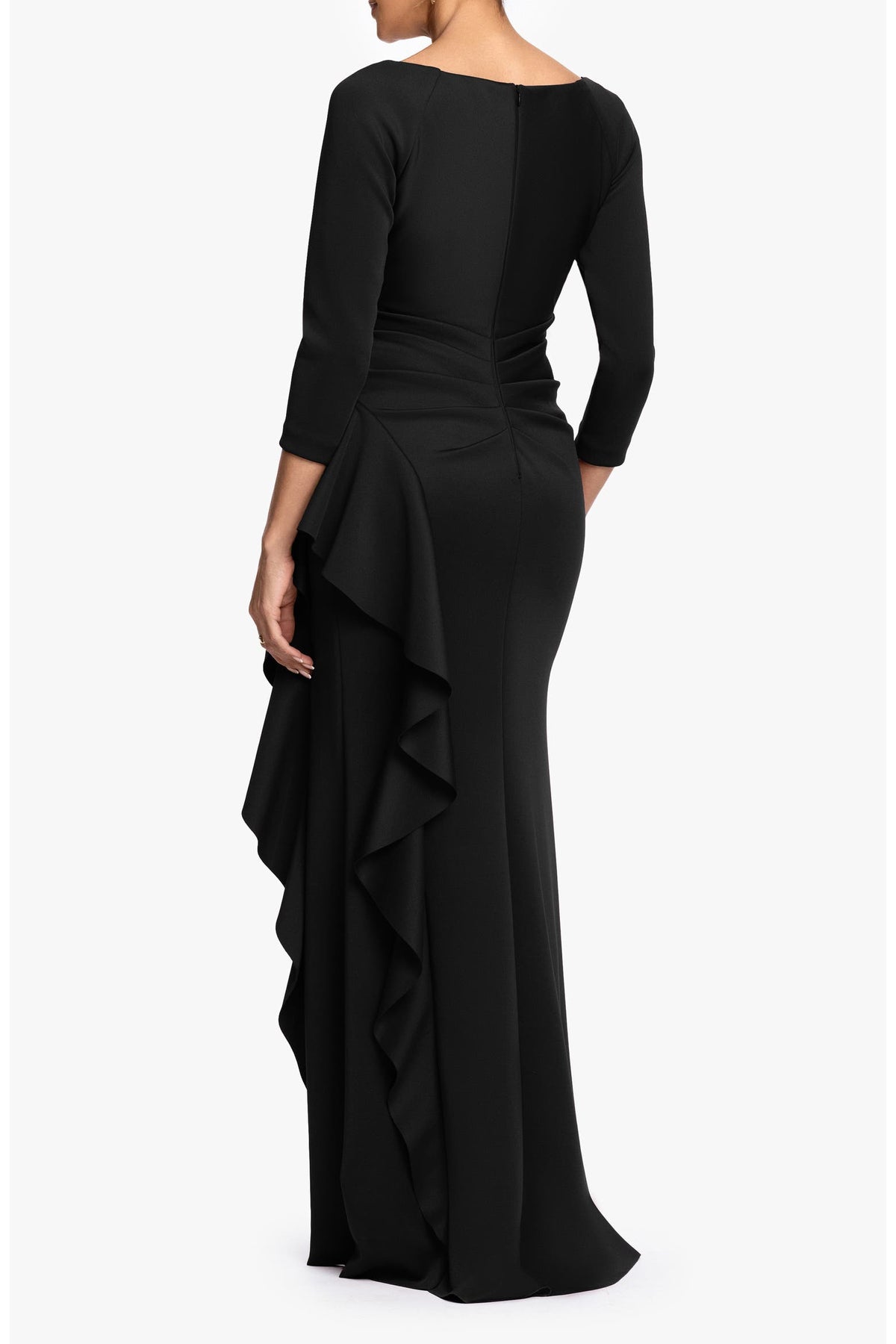 Xscape Women's 3/4-Sleeve Ruffle Black Long Dress