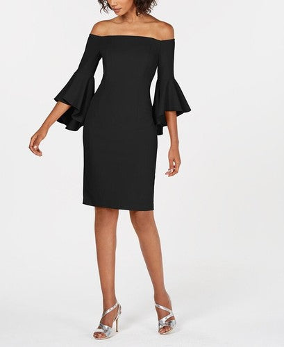 Off Shoulder Black Cocktail Dress