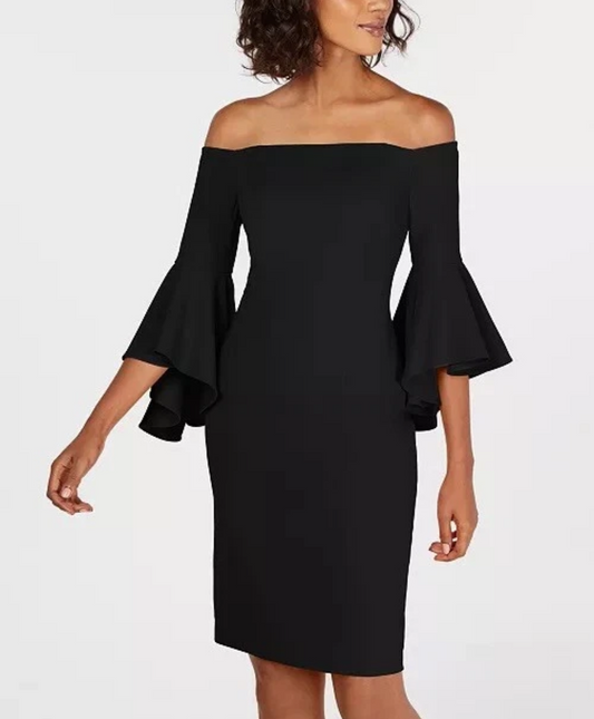 Off Shoulder Black Cocktail Dress