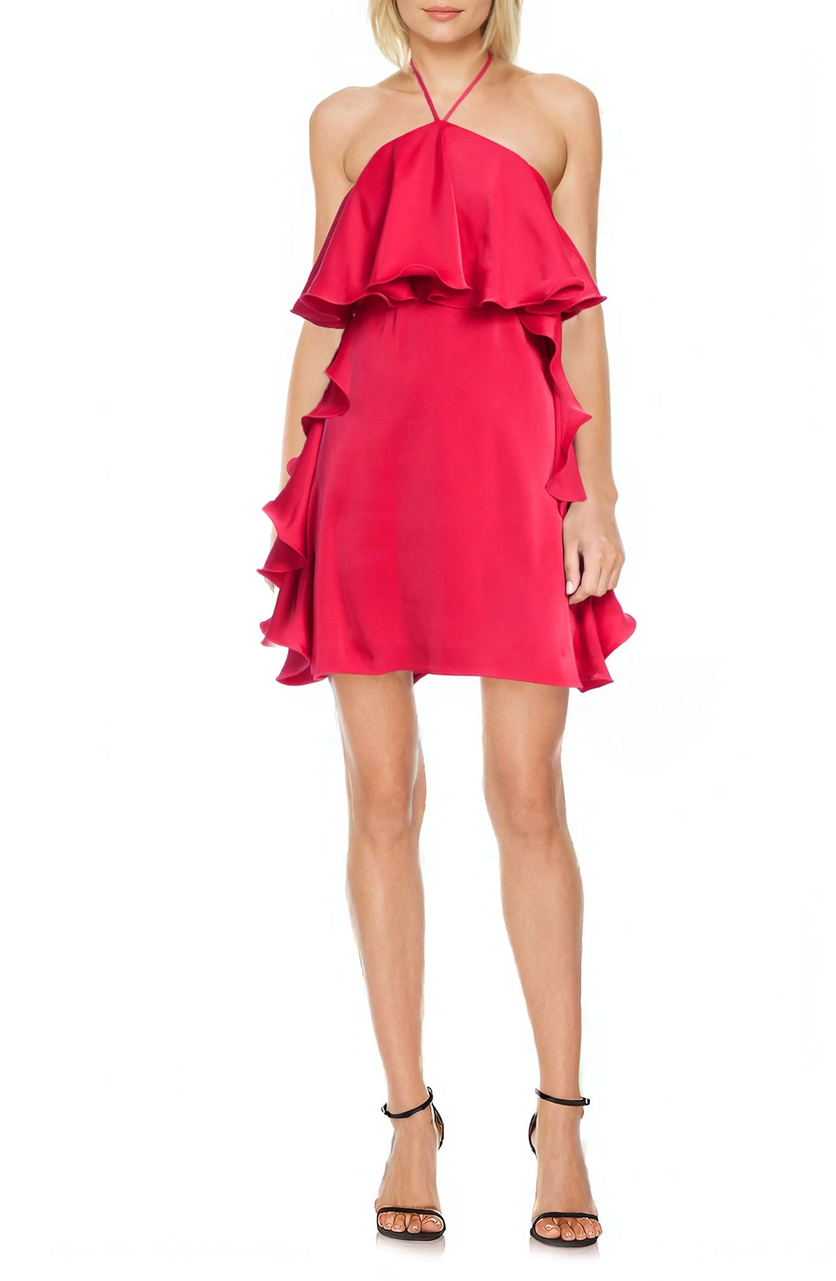 Jewel Badgley Mischka Amelia Ruffled Satin Mini Dress