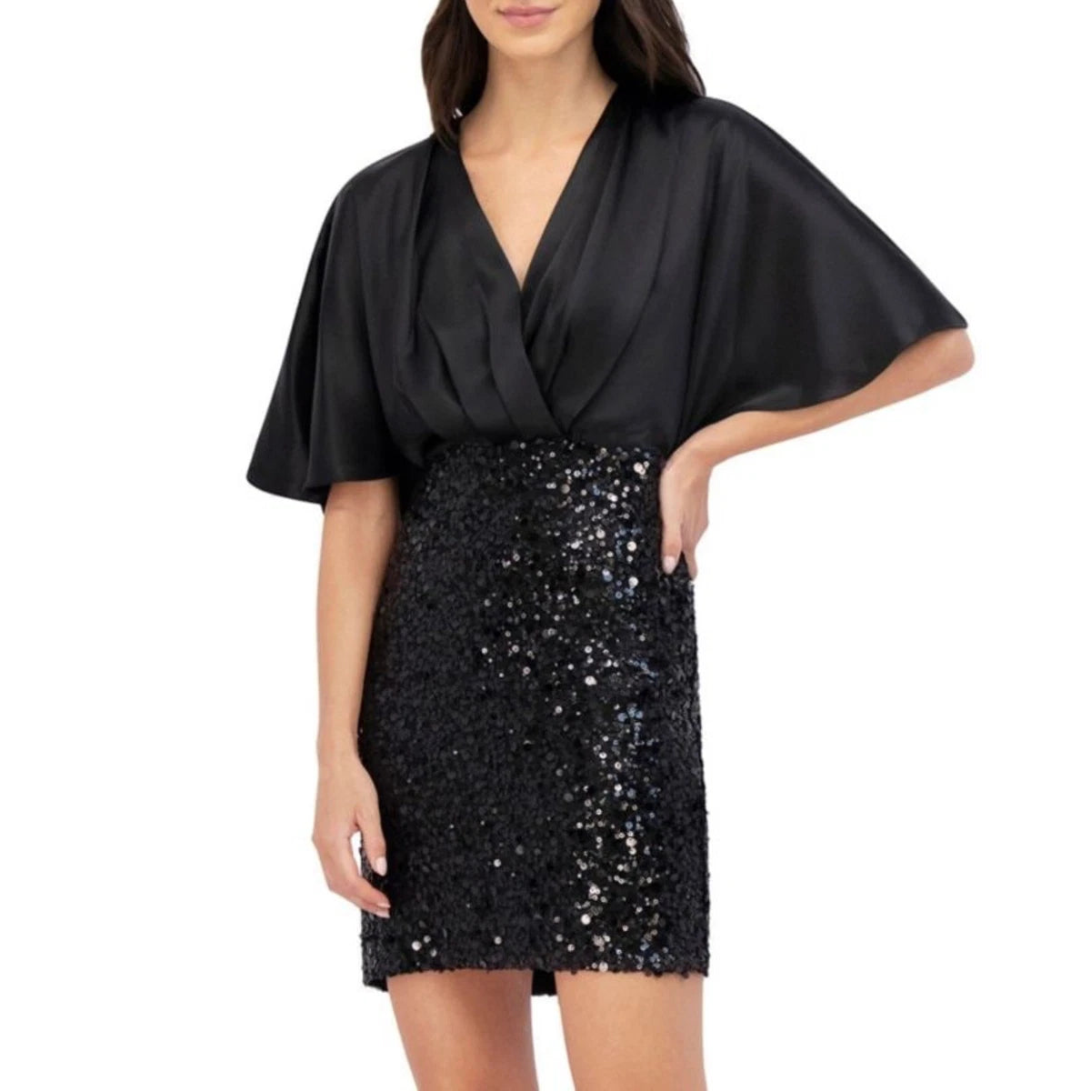 Eliza J Satin and Sequin Mini Sheath Cocktail Dress
