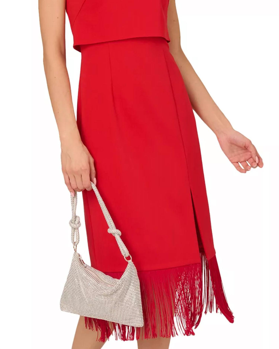 Adrianna Papel Women's Fringed-Hem Midi Sheath Dress In Red
