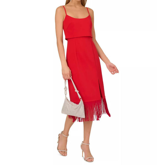 Adrianna Papel Women's Fringed-Hem Midi Sheath Dress In Red