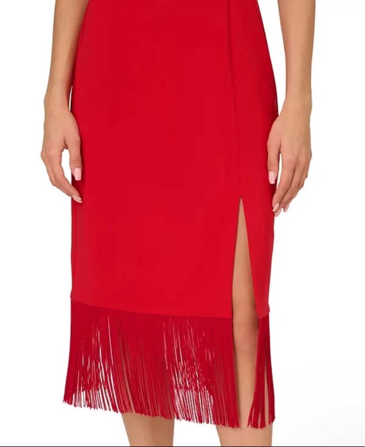 Adrianna Papel Women's Fringed-Hem Midi Sheath Dress In Red