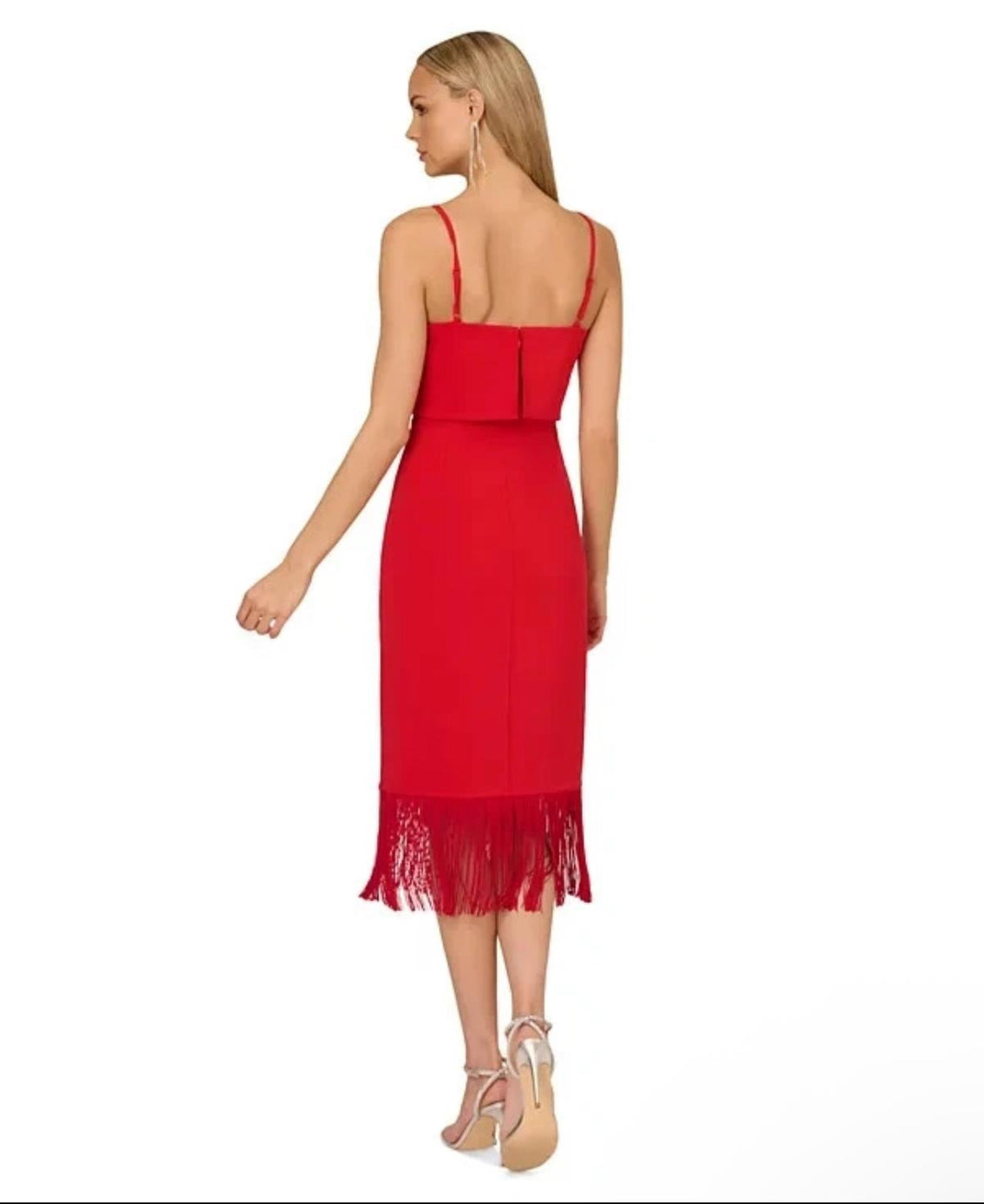 Adrianna Papel Women's Fringed-Hem Midi Sheath Dress In Red