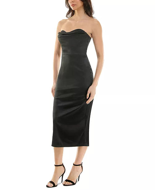 Juniors' Black Strapless Midi Party Dress