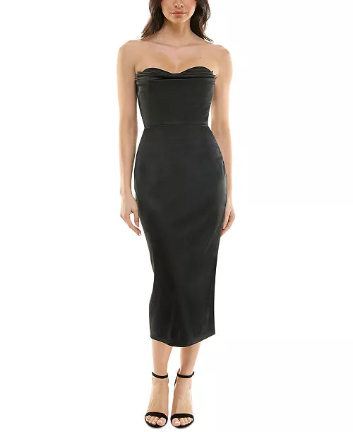 Juniors' Black Strapless Midi Party Dress