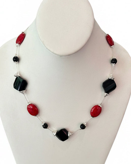 Gameday Glamour: Red and Black Beaded Statement Necklace