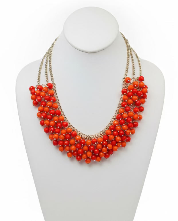 Vintage Orange Faceted Bead Statement Bib Necklace