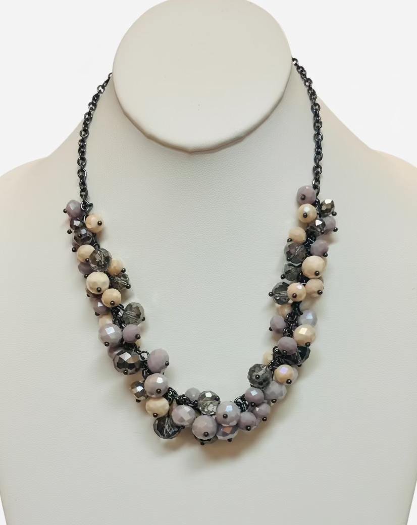 Vintage Gunmetal Multi-Beaded Cluster Statement Necklace