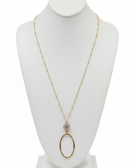 Vintage Pavé Disc & Open Oval Drop Necklace