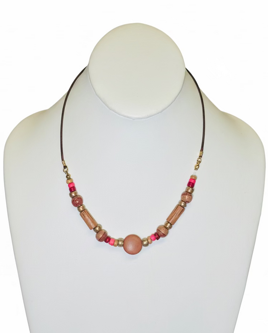 Vintage Earth & Coral Mixed-Media Statement Necklace