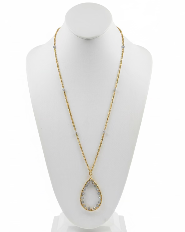 Vintage 14k Gold-Plated Teardrop Labradorite Statement Necklace