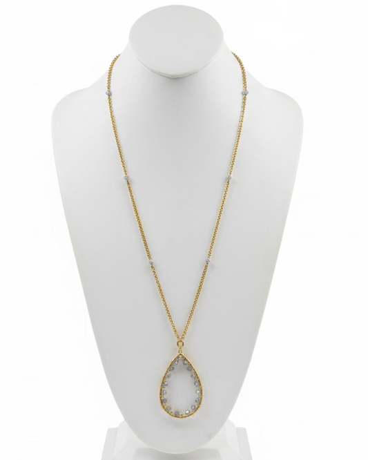 Vintage 14k Gold-Plated Teardrop Labradorite Statement Necklace