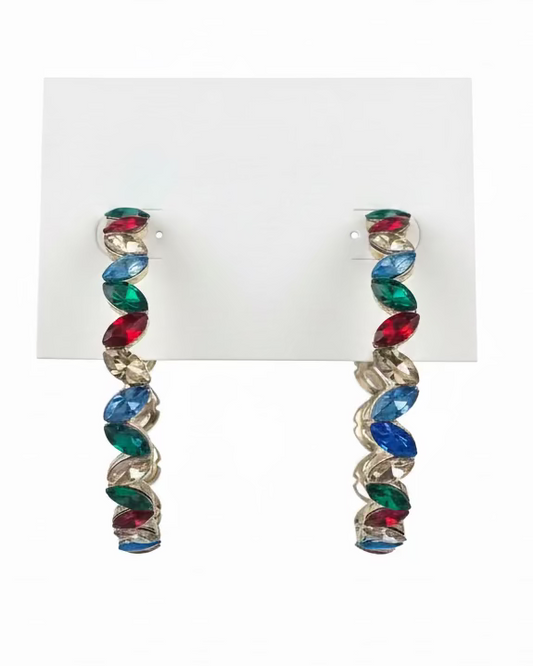Vintage Jewel-Toned Wavy Hoop Earrings