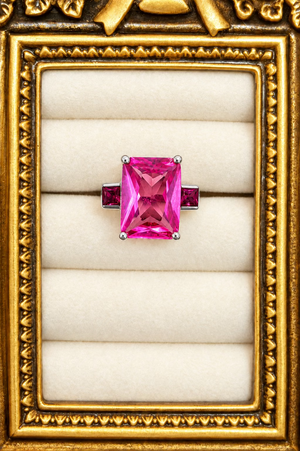 The Newport Fuchsia Solitaire Vintage Cocktail Ring
