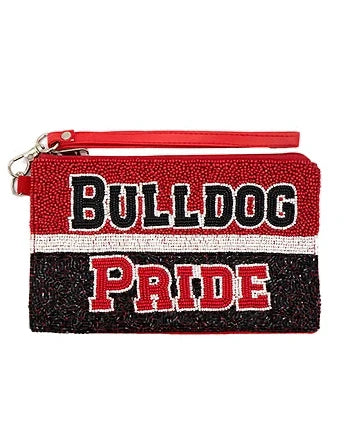 BULLDOG PRIDE Beaded Wristlet Pouch