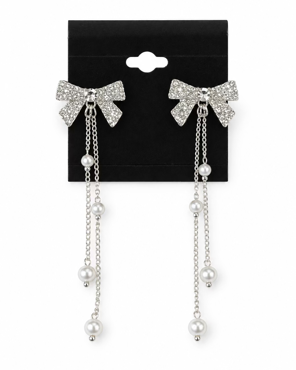 Coquette Crystal Bow & Pearl Dangle Earrings