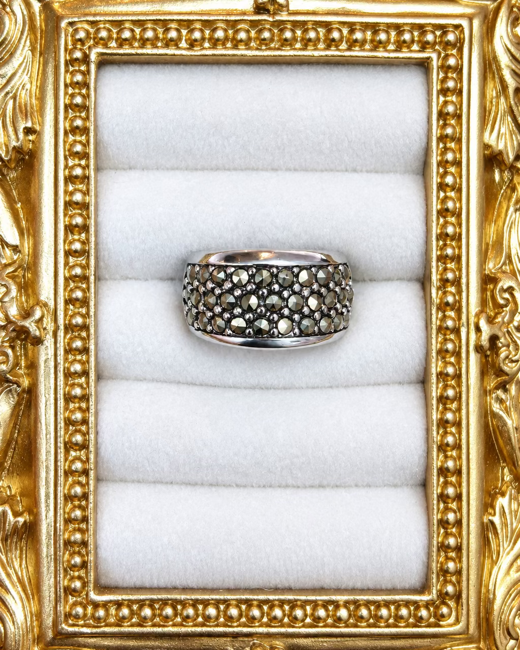 The Antiqued Pave Marcasite Dome Ring
