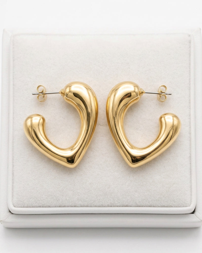 Chunky Gilded Abstract Heart Earrings