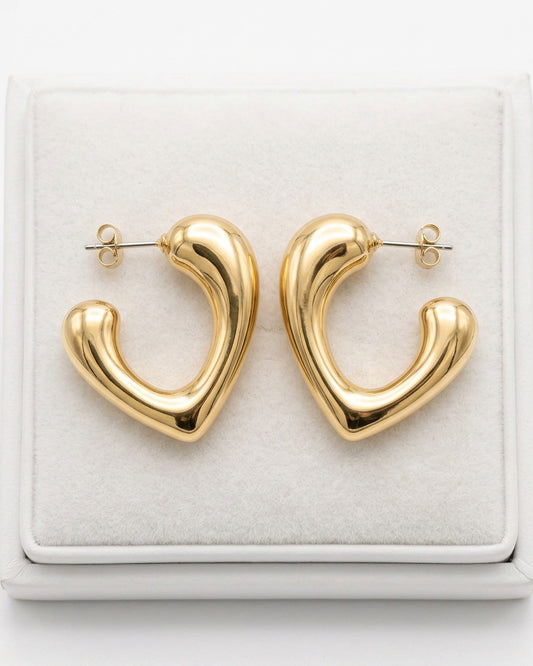 Chunky Gilded Abstract Heart Earrings