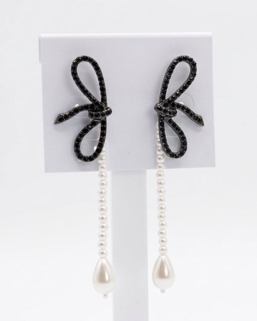 Coquette Midnight Bow & Pearl Dangles