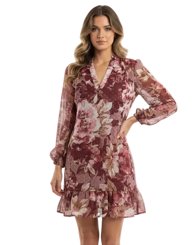 Wine Rosa Print Dress