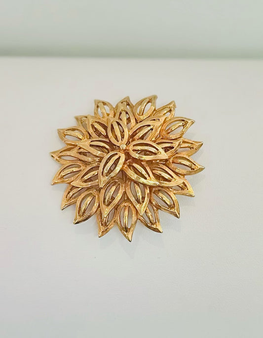 Sculpted Sunburst Marquise Petal Brooch