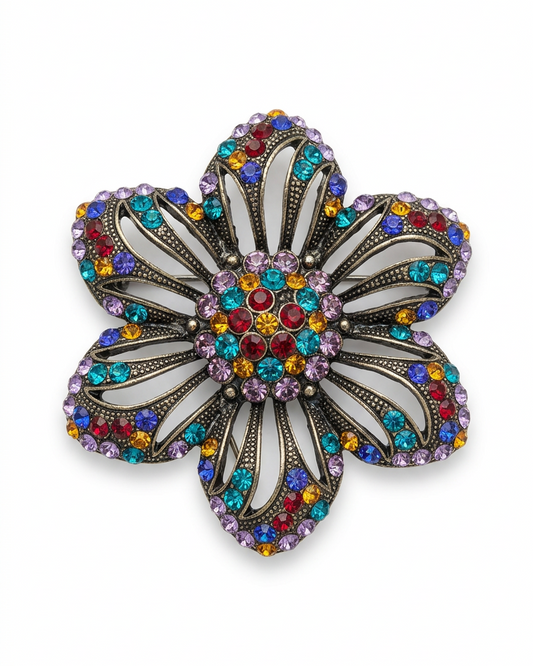 Vinetage Bohemian Kaleidoscope Crystal Flower Brooch