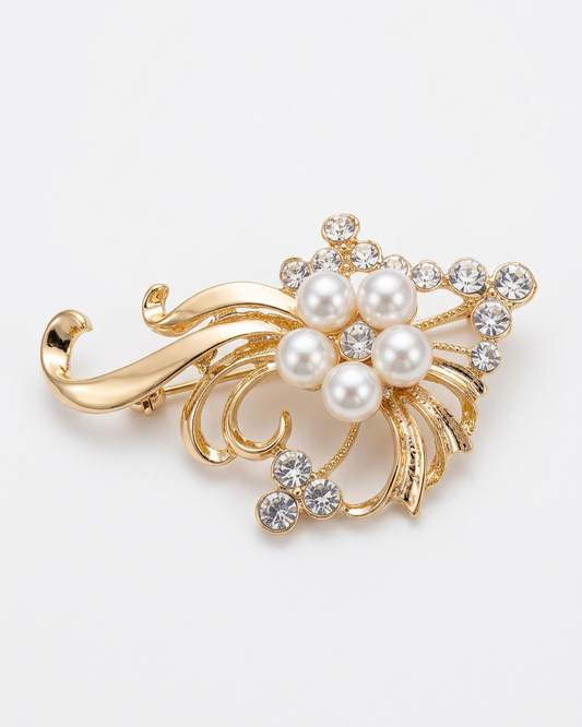 Vintage Fanfare Pearl & Crystal Spray Brooch