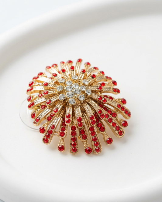 Vintage Celestial Firework Burst Rhinestone Brooch