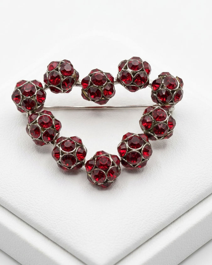 Crimson Crystal Lattice Heart Brooch