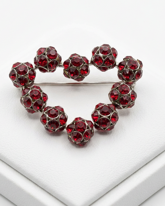 Crimson Crystal Lattice Heart Brooch