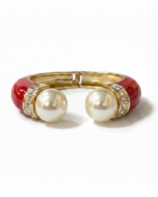 Red Pearl Enamel Hinged Bracelet
