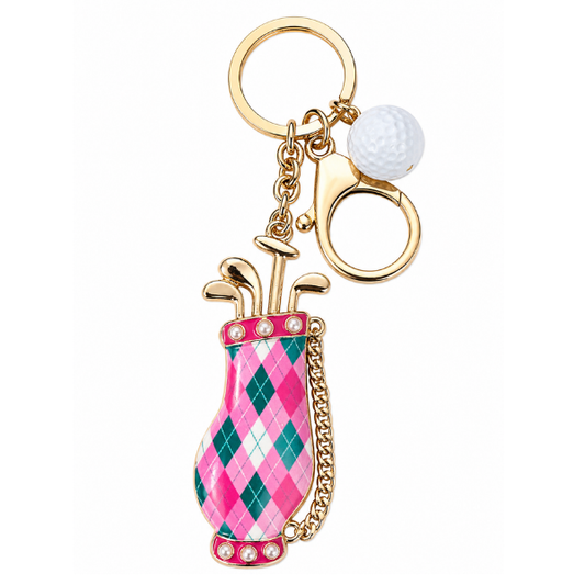 Enamel Checkered Plaid Golf Bag Keychain Bag Charm